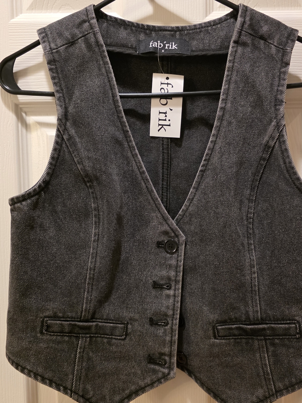 fab'rik Washed Black Denim Vest Small